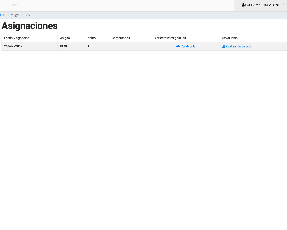 Asignación de equipos / inventario
