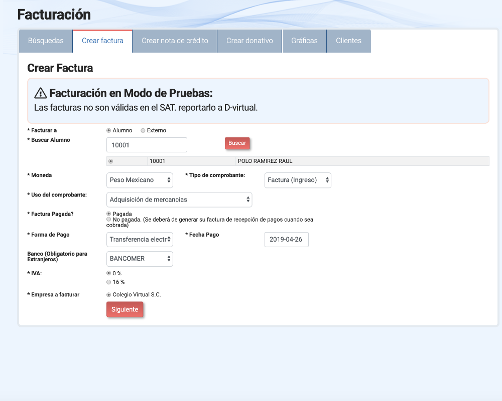 Pagos: Facturación electrónica